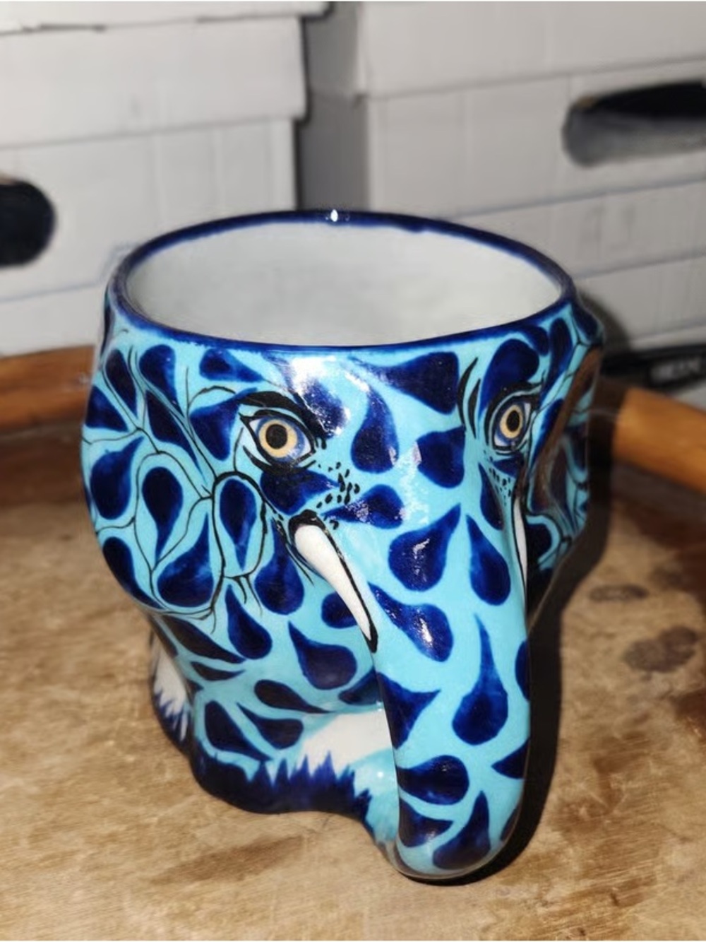 Handcrafted Blue Elephant Ceramic Vase - Artistic Home Accent